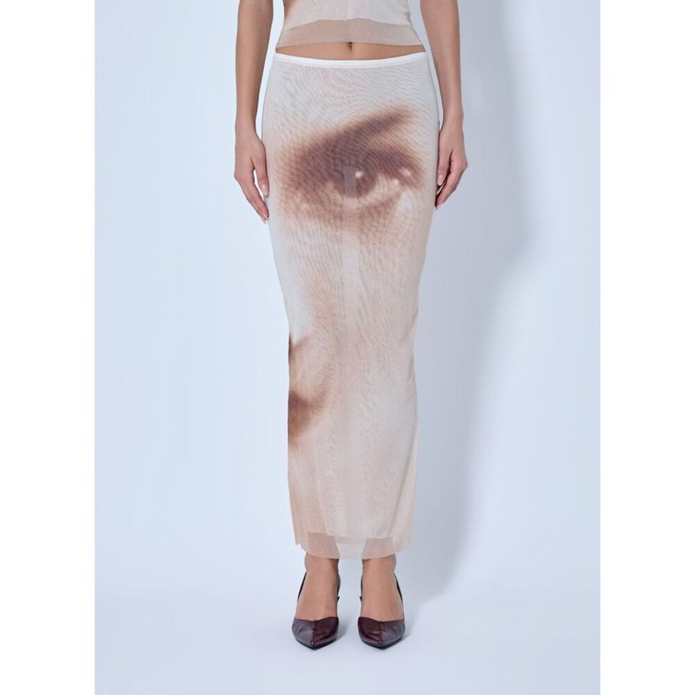 Jean Paul Gaultier Women Mesh Printed Face Long Skirt